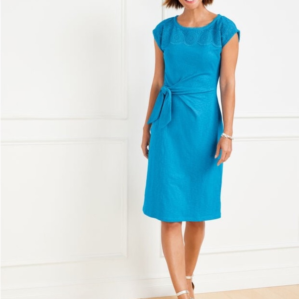 Talbots Blue Eyelet Short Sleeve Shift Dress - 3x Petite - 100% cotton
